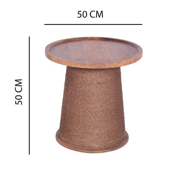 Round Side Table with Rope Detail - Natural, Mango