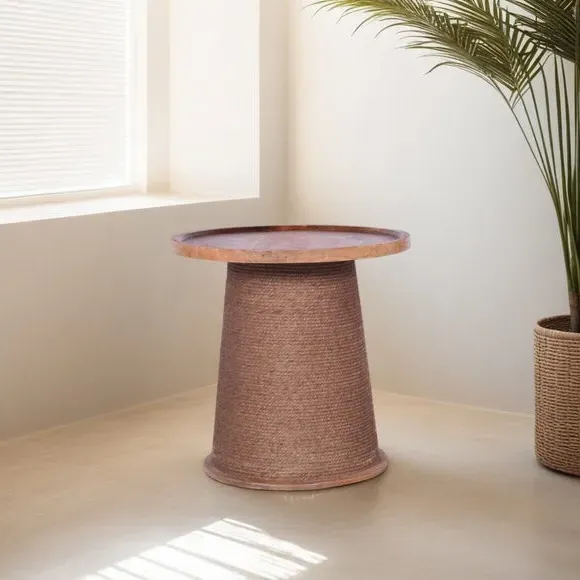 Round Side Table with Rope Detail - Natural, Mango image