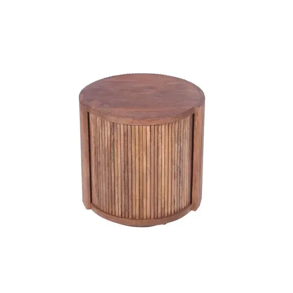 Round Side Table with Storage - Light Wood, Mango