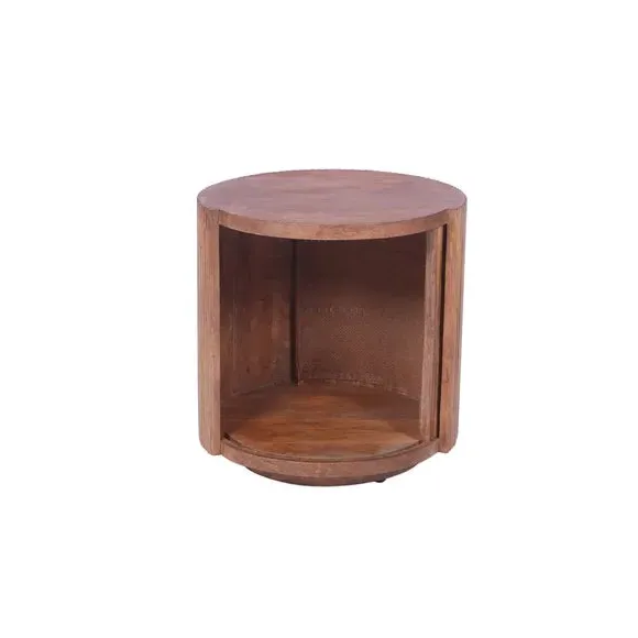 Round Side Table with Storage - Light Wood, Mango