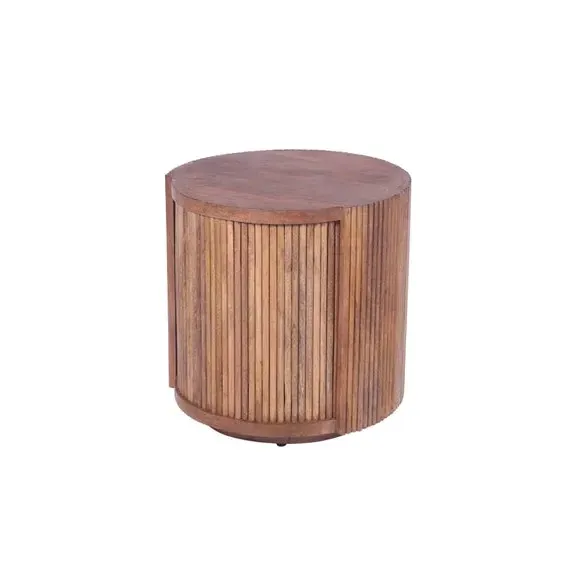 Round Side Table with Storage - Light Wood, Mango