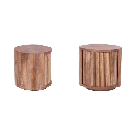 Round Side Table with Storage - Light Wood, Mango