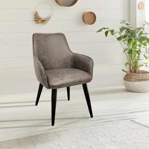 Set of 2 Dining Chairs - Grey, Faux Leather image