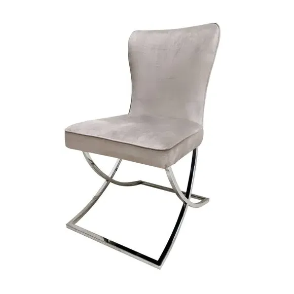 Set of 2 Dining Chairs - Taupe, Velvet