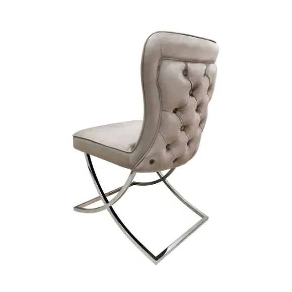 Set of 2 Dining Chairs - Taupe, Velvet