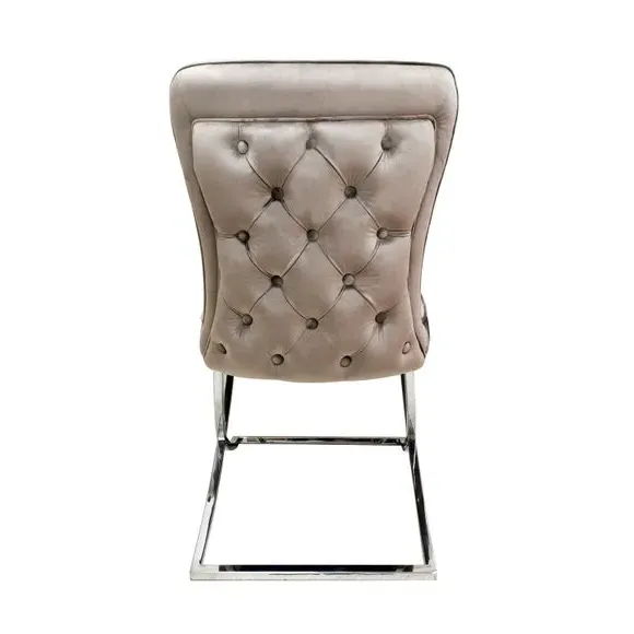 Set of 2 Dining Chairs - Taupe, Velvet