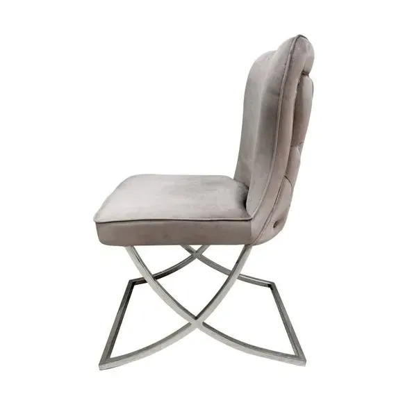 Set of 2 Dining Chairs - Taupe, Velvet