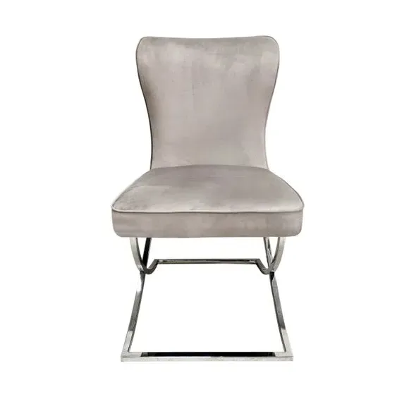 Set of 2 Dining Chairs - Taupe, Velvet