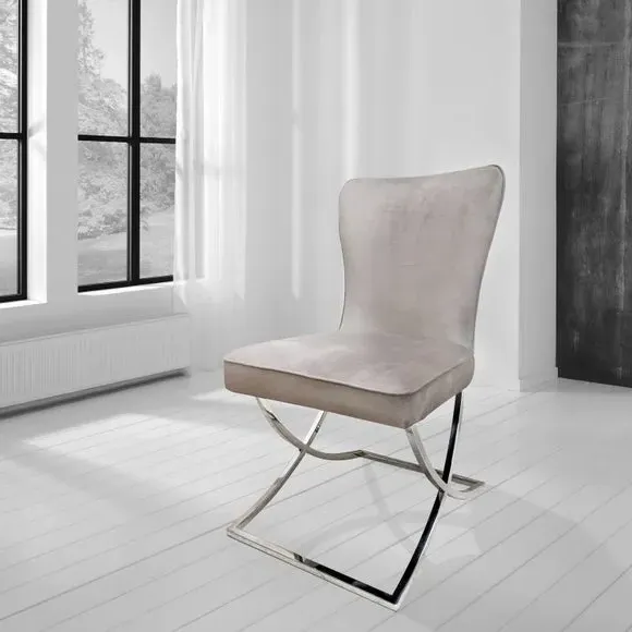 Set of 2 Dining Chairs - Taupe, Velvet image