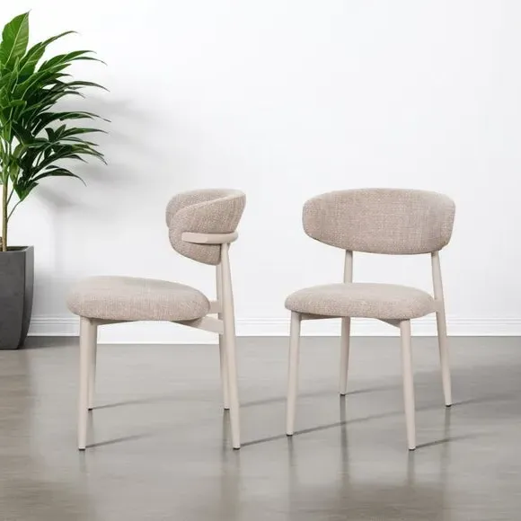 Set of 2 Dining Chairs with Curved Back - Oatmeal
