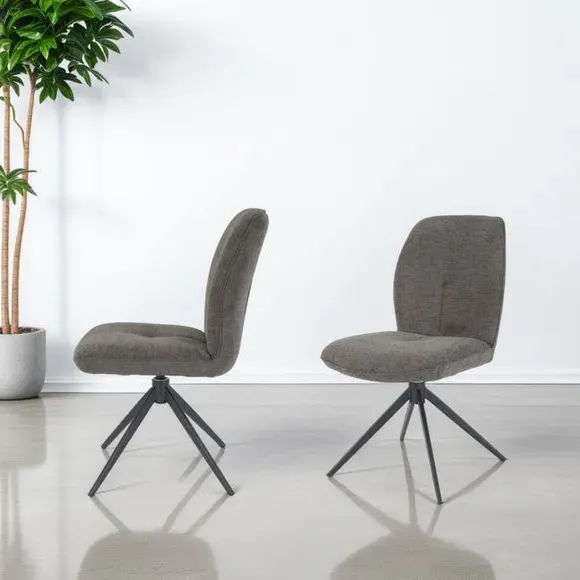 Set of 2 Swivel Dining Chairs - Grey, Fabric image