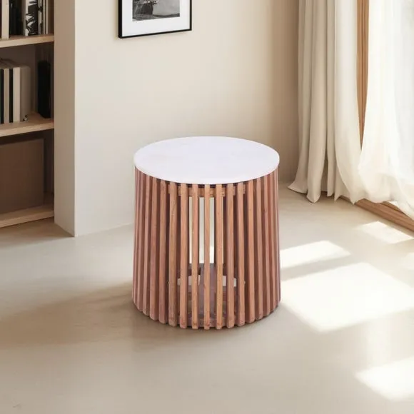 Side Table with Marble Top - Natural, Mango Wood image