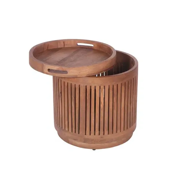Side Table with Storage - Light Wood, Mango