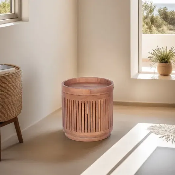 Side Table with Storage - Light Wood, Mango
