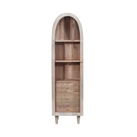 Single Door Glass Cabinet - White, Mango Wood