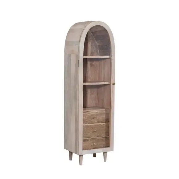 Single Door Glass Cabinet - White, Mango Wood