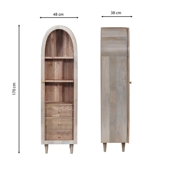 Single Door Glass Cabinet - White, Mango Wood