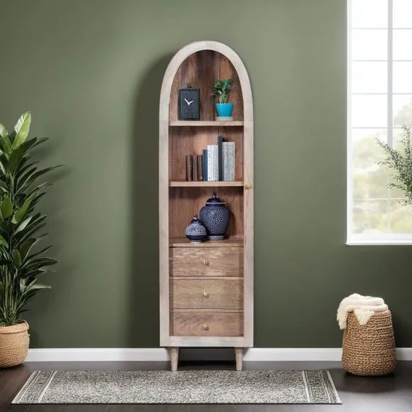 Single Door Glass Cabinet - White, Mango Wood image