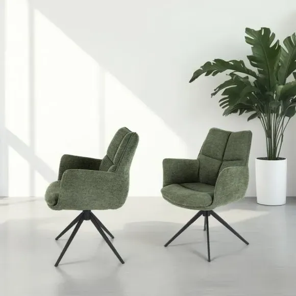 Swivel Dining Chair with Arms - Green, Chenille image