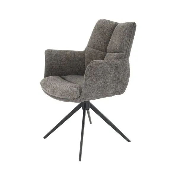 Swivel Dining Chair with Arms - Grey, Chenille