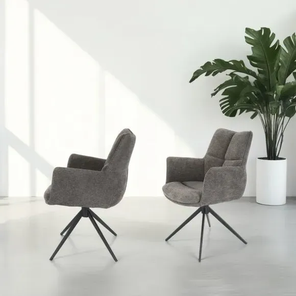 Swivel Dining Chair with Arms - Grey, Chenille