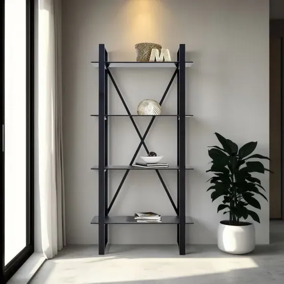 Wall Shelf Unit with Metal Frame - Black, Ceramic image