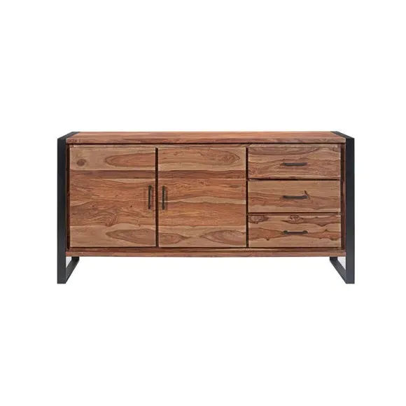 Wide Sideboard with Metal Legs - Dark Wood