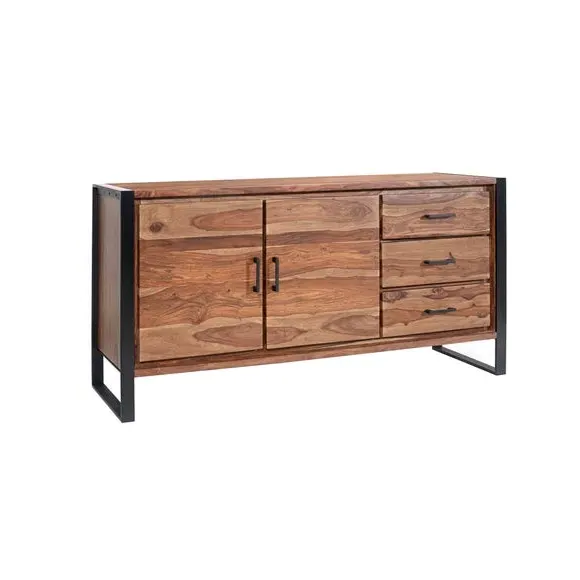 Wide Sideboard with Metal Legs - Dark Wood