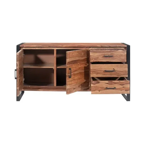 Wide Sideboard with Metal Legs - Dark Wood