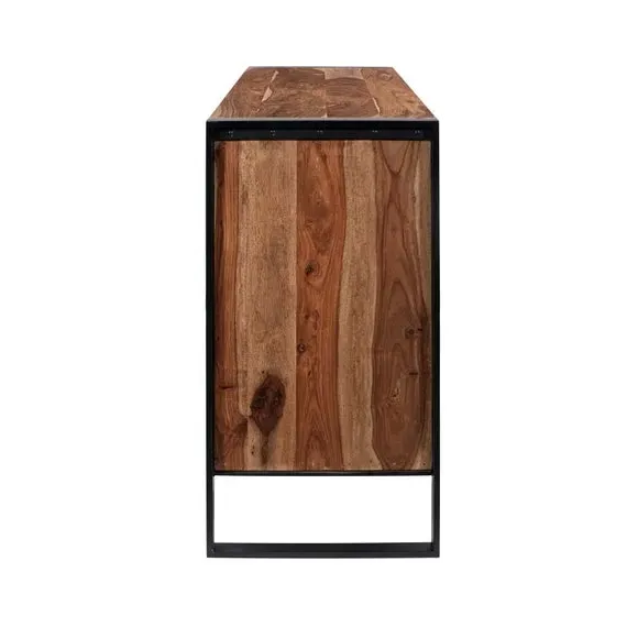 Wide Sideboard with Metal Legs - Dark Wood