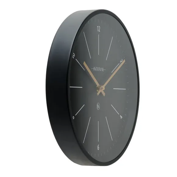 Round Wall Clock with Baton Markings - Black, Metal