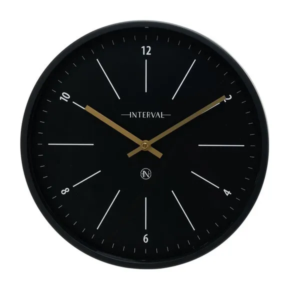 Round Wall Clock with Baton Markings - Black, Metal