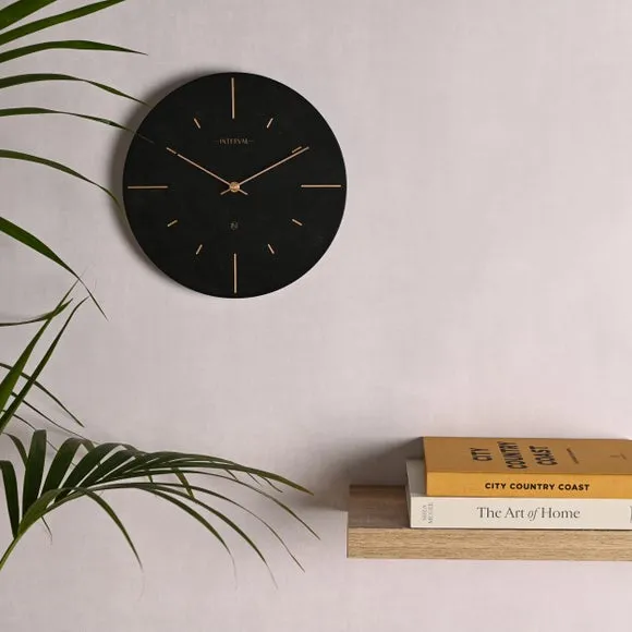Round Wall Clock with Baton Markings - Black, Resin
