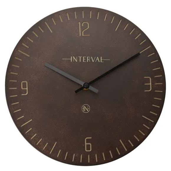Round Wall Clock with Baton Markings - Brown, Resin