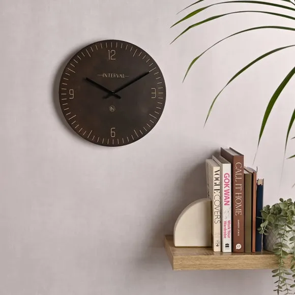 Round Wall Clock with Baton Markings - Brown, Resin image