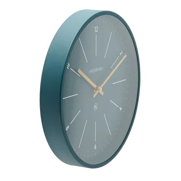 Round Wall Clock with Baton Markings - Emerald, Metal