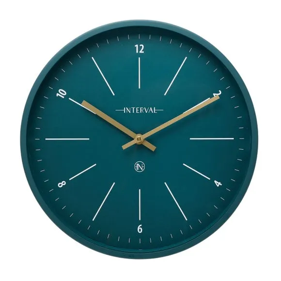 Round Wall Clock with Baton Markings - Emerald, Metal