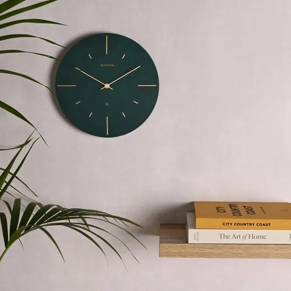 Round Wall Clock with Baton Markings - Emerald, Resin