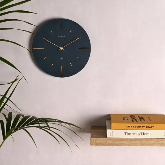 Round Wall Clock with Baton Markings - Navy, Resin