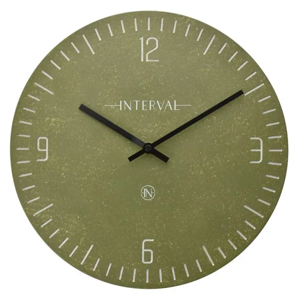Round Wall Clock with Baton Markings - Olive, Resin