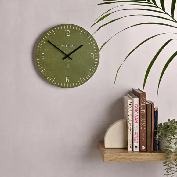 Round Wall Clock with Baton Markings - Olive, Resin