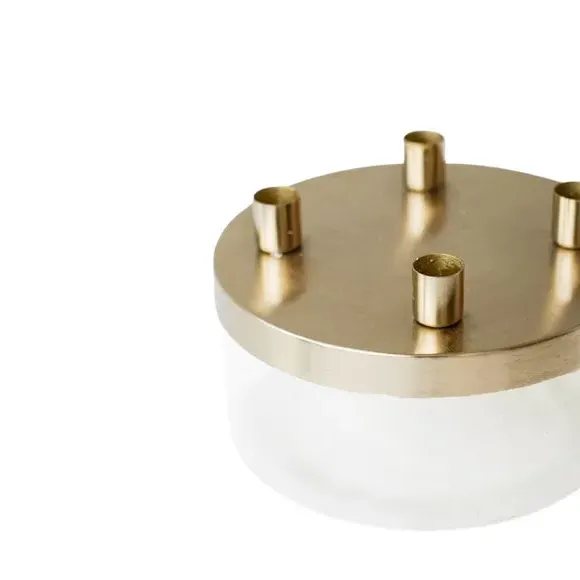 4-Candle Holder with Glass Bowl - Gold, Metal