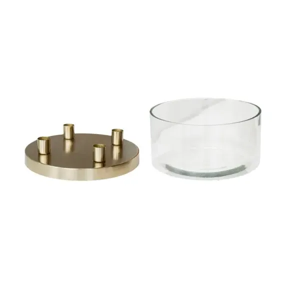 4-Candle Holder with Glass Bowl - Gold, Metal
