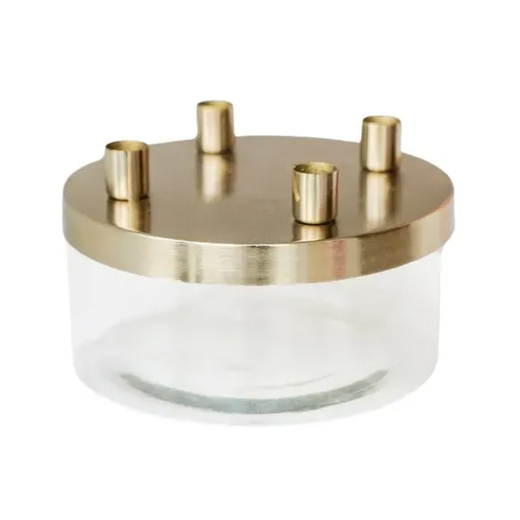 4-Candle Holder with Glass Bowl - Gold, Metal