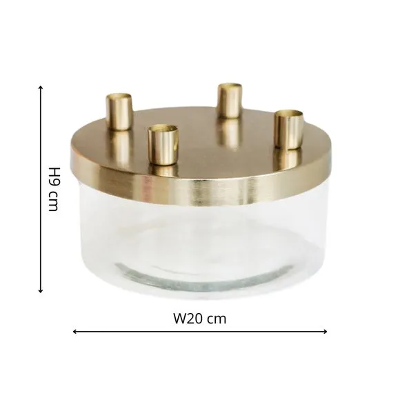 4-Candle Holder with Glass Bowl - Gold, Metal