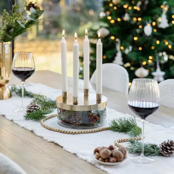 4-Candle Holder with Glass Bowl - Gold, Metal image