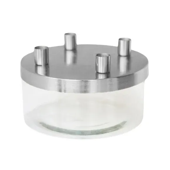 4-Candle Holder with Glass Bowl - Silver, Metal