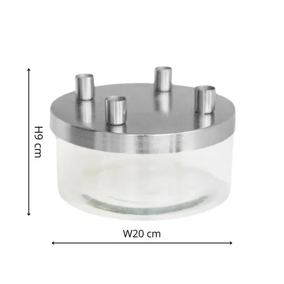 4-Candle Holder with Glass Bowl - Silver, Metal