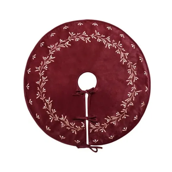 80cm Tree Skirt with Embroidery - Ruby, Velvet