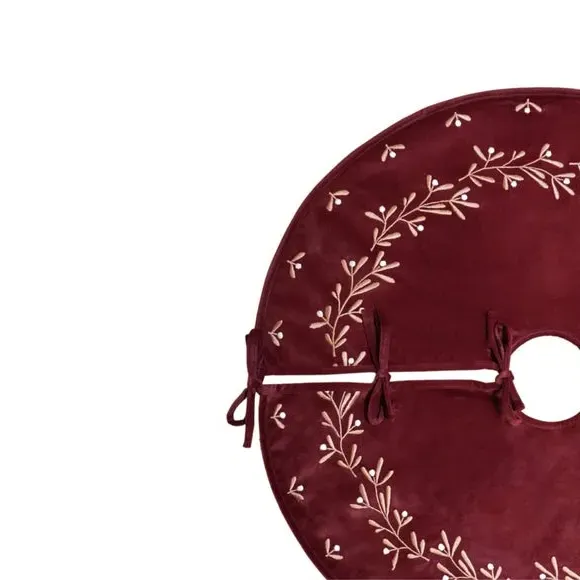 80cm Tree Skirt with Embroidery - Ruby, Velvet